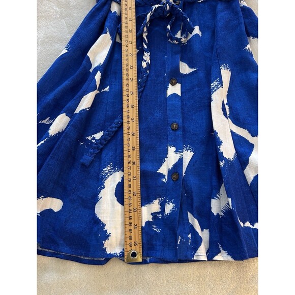 9 West Dress Large Linen Blend Button Front Blue White Resort Coastal Vacation - Picture 8 of 14